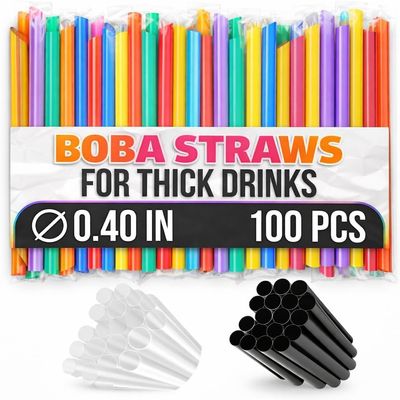 100 Pcs Colored Wide Smoothie Straws Boba Straws Individually Wrapped for Milkshakes, Bubble Tea & Ice Lattes Suitable for Cold & Hot Drinks, Large Pack for Quick & Easy Serving