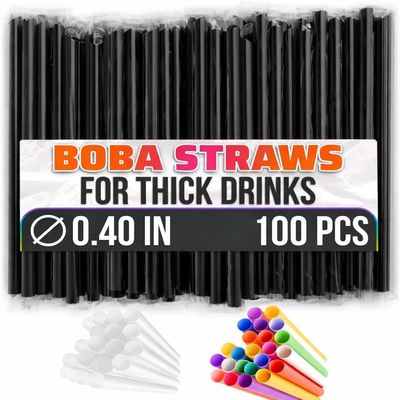 100 Pcs Black Wide Smoothie Straws Boba Straws Individually Wrapped for Milkshakes, Bubble Tea & Ice Lattes Suitable for Cold & Hot Drinks, Large Pack for Quick & Easy Serving