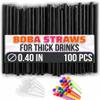 100 Pcs Black Wide Smoothie Straws Boba Straws Individually Wrapped for Milkshakes, Bubble Tea & Ice Lattes Suitable for Cold & Hot Drinks, Large Pack for Quick & Easy Serving view 1