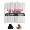 400 Pcs Clear Plastic Smoothie Straws 9.4"x0.4" Thick Wide Jumbo Boba Straws, Boba Tea, Milkshakes & Frozen Drinks Angled Tips, Individually Wrapped, Cut-to-Size, Strong Disposable Milkshake Straw view 1