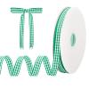 Dynoro Green and White Gingham Ribbon, 3/8IN x 50Yd - Elegant Thin Green Checkered Ribbon for Christmas Gift Wrapping, DIY Crafts and Hair Accessories, Polyester Woven Edge for a Classic Touch view 1