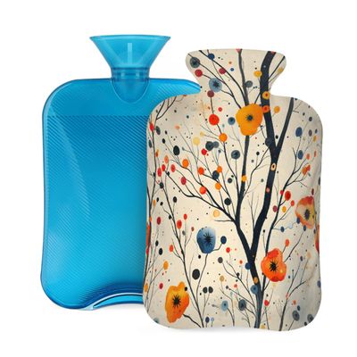 Hot Water Bottle with Cover, Abstract Graffiti Plants Flowers 2L Hot Water Bag for Hot/Cold Compress, Hand Feet Warmer, Menstrual Cramps, Neck and Shoulder Pain Relief