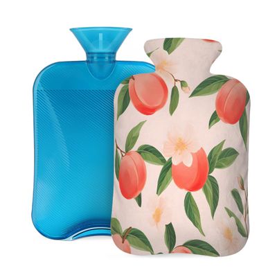 Hot Water Bottle with Cover, Red Pink Peach Flower 2L Hot Water Bag for Hot/Cold Compress, Hand Feet Warmer, Menstrual Cramps, Neck and Shoulder Pain Relief