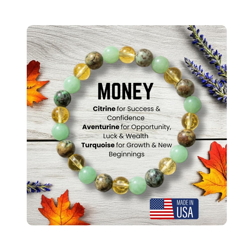 AKDNZ Money Bracelets for Women & Men - Natural African Turquoise, Citrine & Green Aventurine Bracelet for Wealth Success & Prosperity, Spiritual Gemstones for Mother's, Father's Day & Christmas Gifts