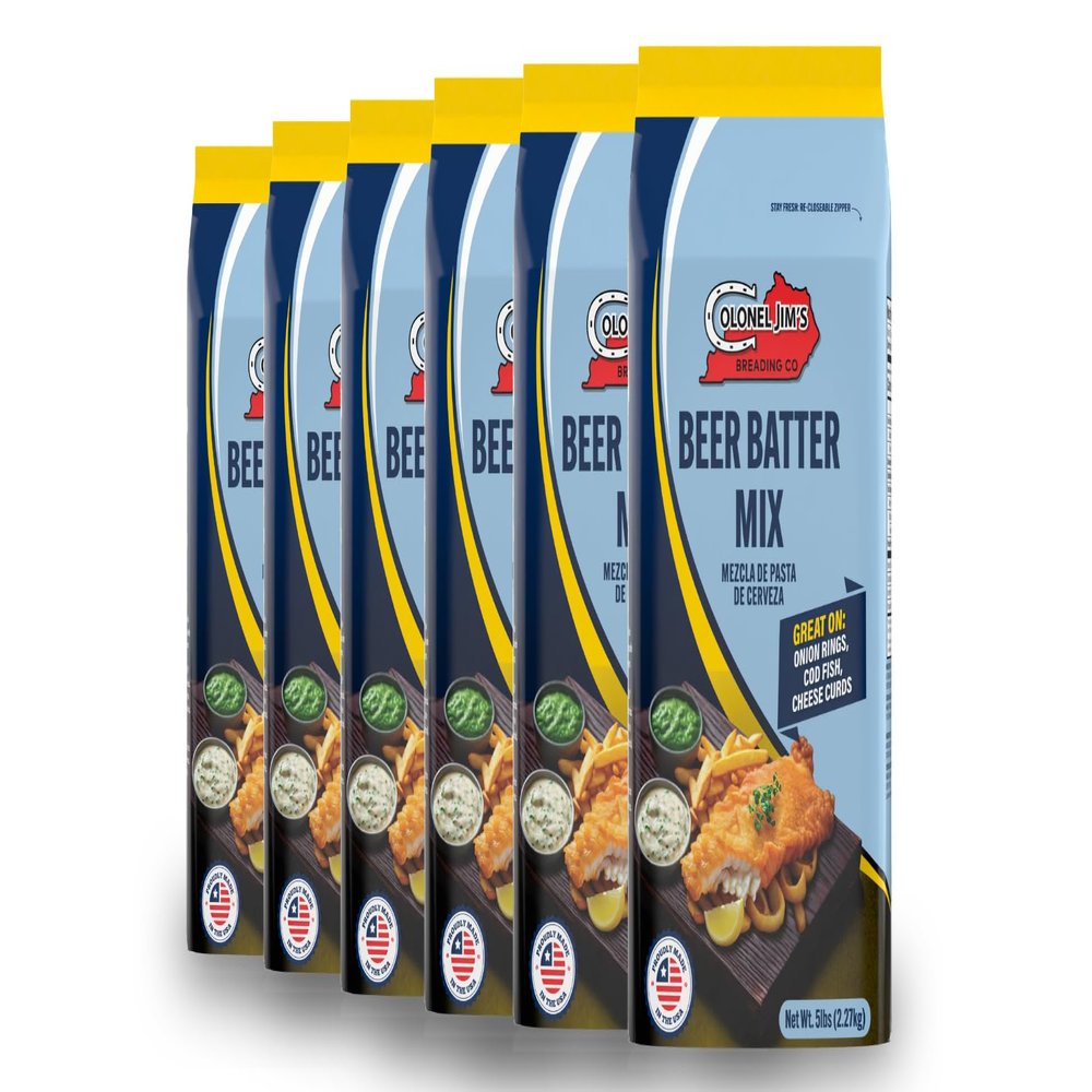 Colonel Jim's Beer Batter Mix, 5 lb Bags (Case of 6) - Classic Coating for Fish, Shrimp & Vegetables - Professional Restaurant-Quality - Made in USA