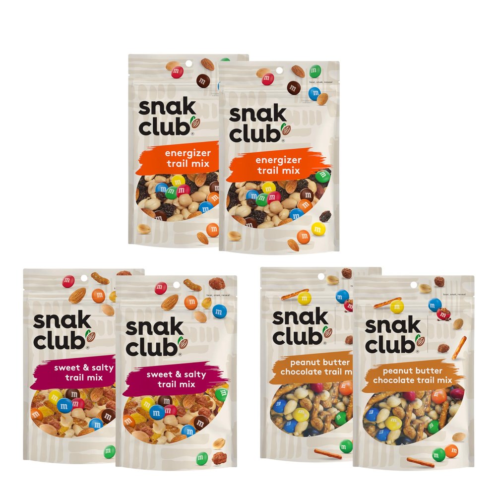 Snak Club Trail Mix Variety Pack, Protein Snacks, Includes Energizer Trail Mix, Sweet and Salty, and Peanut Butter Chocolate, 6 Pack