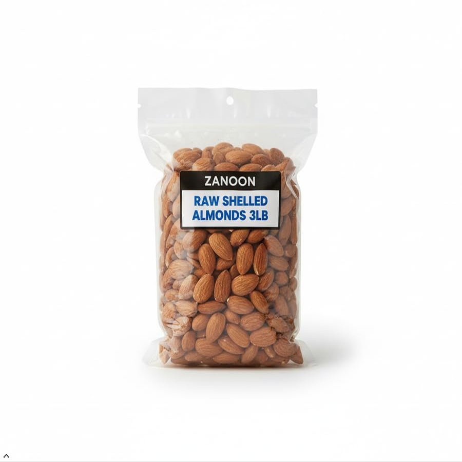 Almonds 3LB by ZANOON Raw, Large California Almonds, High Protein & Vitamin E, Gluten-Free, Kosher, Vegan, Unsalted, Unroasted, Oil-Free, Nutritious Whole Nuts for Healthy Snacking