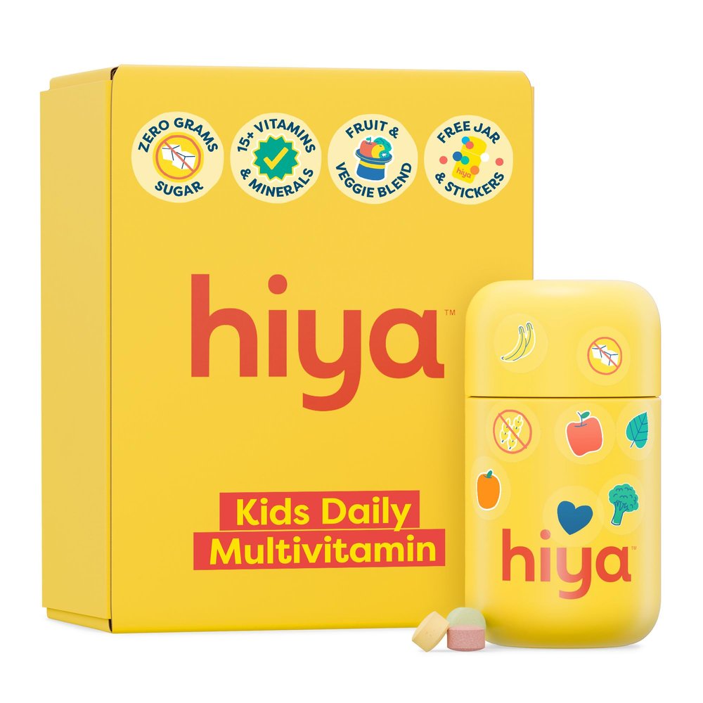 HIYA Kids Multivitamin Tablets 15+ Essential Vitamins & Minerals with Fruits & Veggies for Ages 2+, Supports Growth, Development & Immune, 0g Sugar 30 Day Supply for Toddlers & Kids