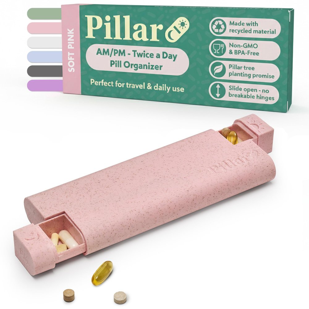 Pillar AM/PM Pill Box Organizer Two Times a Day - Aesthetic Weekly Pill Box