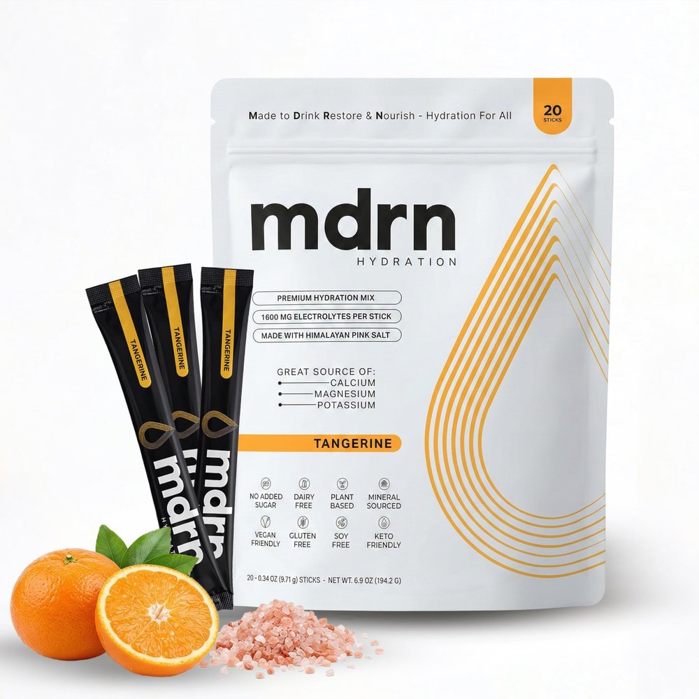 MDRN Hydration Electrolyte Mix | 1600mg+ Electrolytes w/Pink Himalayan Salt | No Sugar Added (20ct, Tangerine)
