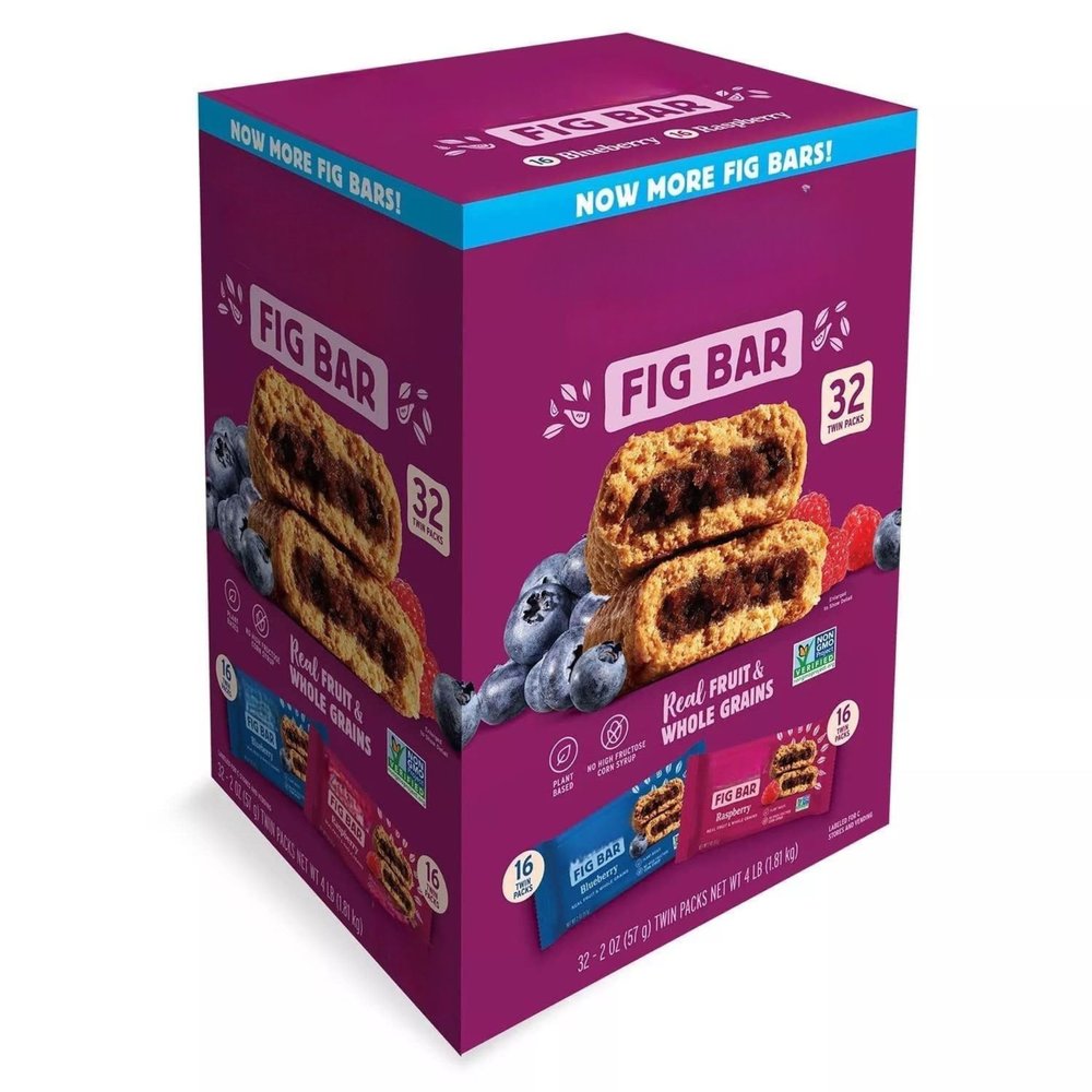 Fig Bars, Blueberry and Raspberry Flavors, 32 Count, Real Fruit & Whole Grains, 2 oz Twin Packs, Great for School, Work and Travel