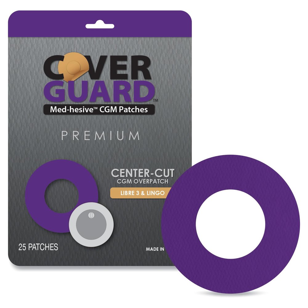 CoverGuard CGM Overpatch | Freestyle Libre 3 | Purple Center-Cut Design| 25-Count | Waterproof Adhesive | Anti-Fray | Easy Application & Removal | Made in USA | Sensor Protection