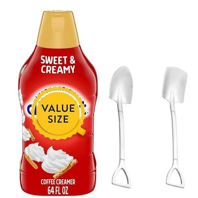 Dumbass Coffee International-Delight Liquid Coffee Creamer, 64 fl oz Bottle of Creamy Smooth Delightful Coffee Creamer and Mini Metal Shovel Spoons (Sweet & Creamy) Shovel Spoons