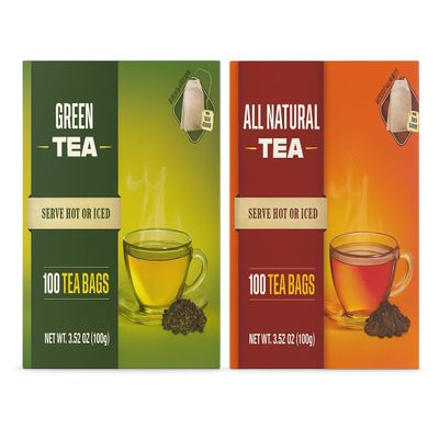 All Natural and Green Tea 1Box Each Hot or Iced Tea Bags, 200 Count (100 Each), 3.52 oz Boxes