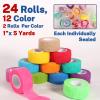 24 Pack Self Adhesive Bandage Wrap, 2 x 5 Yards Cohesive Medical Tape Elastic Grip Tape Black Sports Tape Athletic for Ankle, Wrist Sprains, Pet First Aid (Multi-Color, 1 Inch) view 3