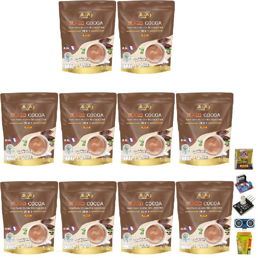 360 grams (20 Sachets) Roasted Delicious Mellow Intense BlazoCocoa Instant Cocoa Mix Healthy 29 in 1 Vegan Snack Set 10 By Beautygoodshop [Get Free For You Beauty Gifts]