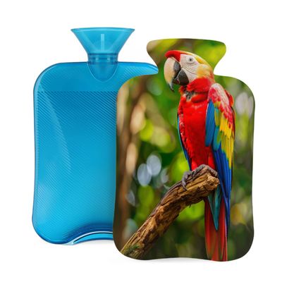 Hot Water Bottle with Cover, Tropical Bird Parrot Macaw 2L Hot Water Bag for Hot/Cold Compress, Hand Feet Warmer, Menstrual Cramps, Neck and Shoulder Pain Relief