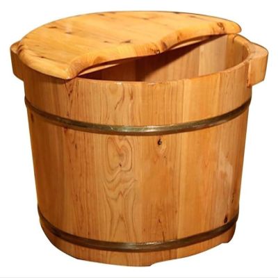 Wood Foot Bath Bucket, Wooden Foot Basin, Massage Pedicure Barrels, Smooth and Delicate Pedicure Barrels with Lid Foot Bath Wooden Bucket