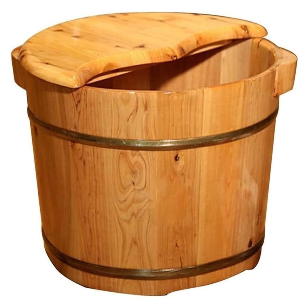 Wood Foot Bath Bucket, Wooden Foot Basin, Massage Pedicure Barrels, Smooth and Delicate Pedicure Barrels with Lid Foot Bath Wooden Bucket