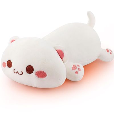 1.8lb White Cat Stuffed Animals Plush Microwavable Heating Pad-14'' White Cat Heating Pads for Cramps &Period Pain Relief, Heatable & Coolable Stuffed Animals Bedtime Birthday Gift for Women Kids