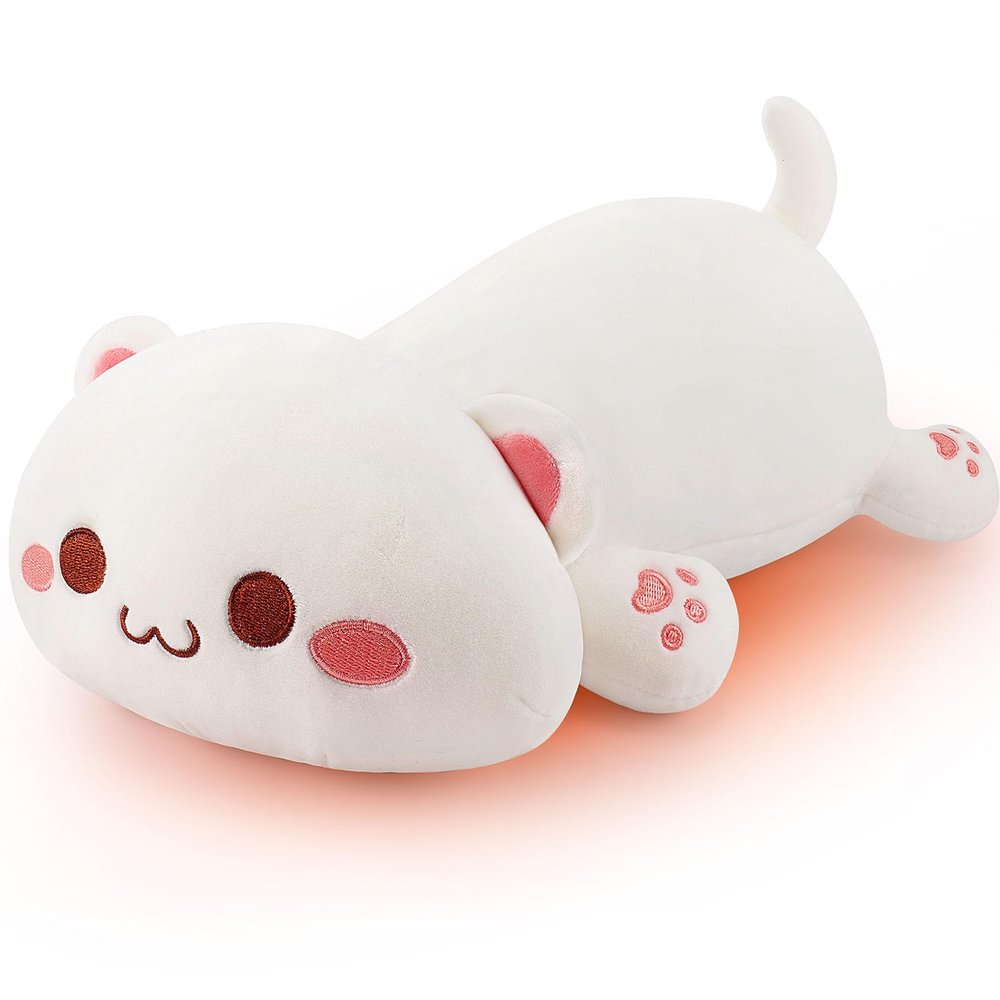 1.8lb White Cat Stuffed Animals Plush Microwavable Heating Pad-14'' White Cat Heating Pads for Cramps &Period Pain Relief, Heatable & Coolable Stuffed Animals Bedtime Birthday Gift for Women Kids