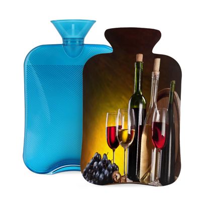 Hot Water Bottle with Cover, Wine Glasses Grapes Vintage 2L Hot Water Bag for Hot/Cold Compress, Hand Feet Warmer, Menstrual Cramps, Neck and Shoulder Pain Relief