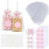 100PCS Clear Rice Krispie Treat Bags with Ribbon Bow and Thank You Stickers, Flat Cellophane Bags for Individually Wrapped Cake Pops, Cakesicles,Candies, Chocolates , Marshmallow, Macarons, Cookies(Pink Bow) view 1