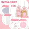 100PCS Clear Rice Krispie Treat Bags with Ribbon Bow and Thank You Stickers, Flat Cellophane Bags for Individually Wrapped Cake Pops, Cakesicles,Candies, Chocolates , Marshmallow, Macarons, Cookies(Pink Bow) view 3