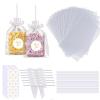 100PCS Clear Rice Krispie Treat Bags with Ribbon Bow and Thank You Stickers, Flat Cellophane Bags for Individually Wrapped Cake Pops, Cakesicles,Candies, Chocolates, Marshmallow, Macarons, Cookies(White) view 1