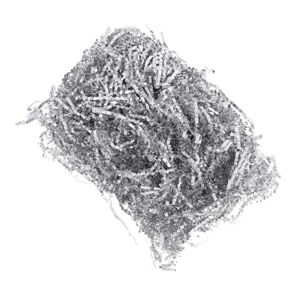 DEARMAMY Crinkle Cut Shredded Paper Filler Double-sided Silver Raffia Tissue for Boxes Basket Filling Protective Cushioning Elegant Packaging for Christmas Birthdays Weddings