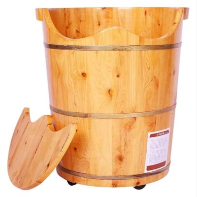 Wood Foot Bath Bucket, Wooden Foot Basin, Double Ear Solid Wood Design, Removable for Bathroom, Hotel, 50cm Foot Bath Wooden Bucket