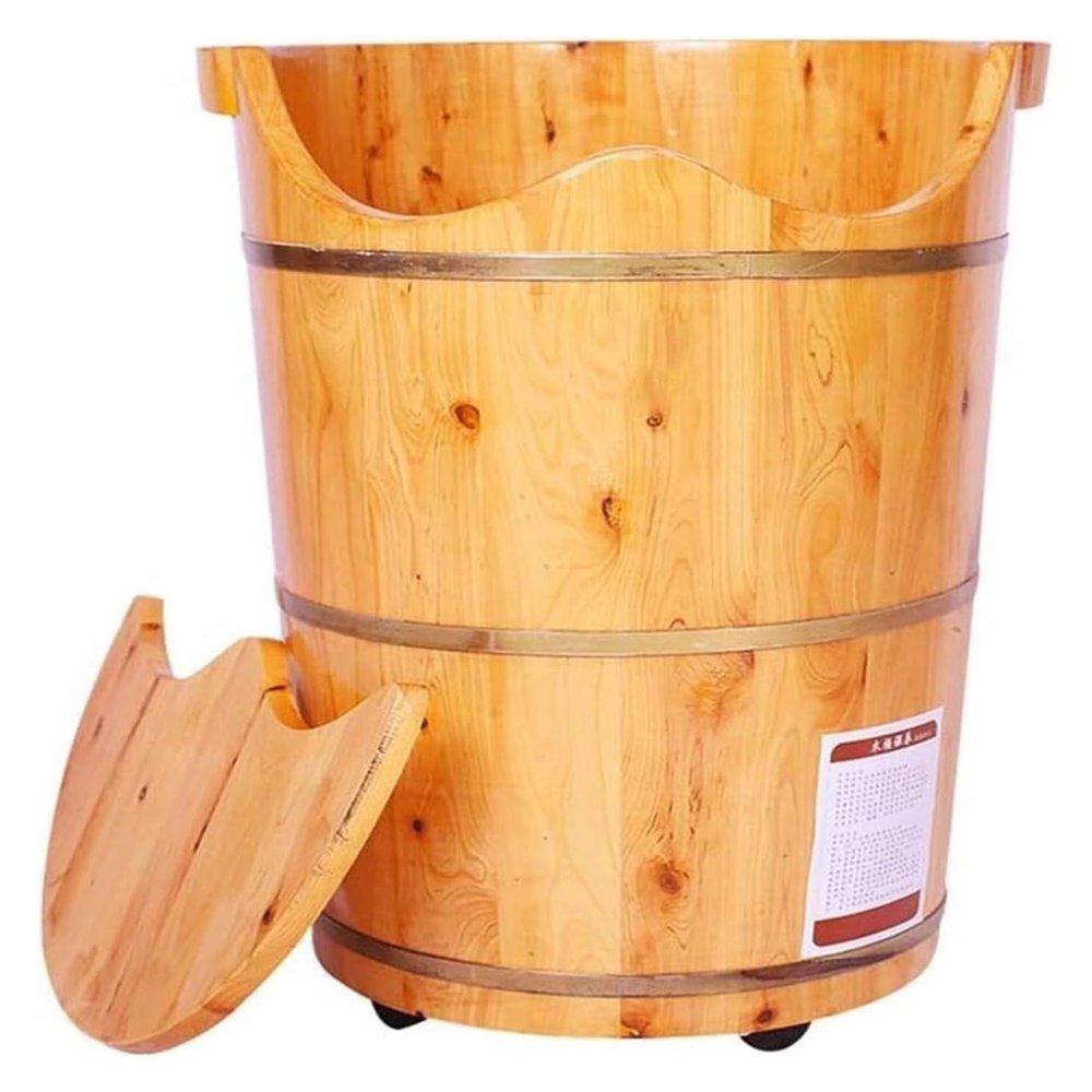 Wood Foot Bath Bucket, Wooden Foot Basin, Double Ear Solid Wood Design, Removable for Bathroom, Hotel, 50cm Foot Bath Wooden Bucket