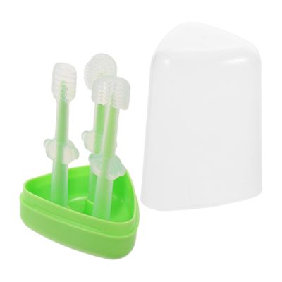 GOOHOCHY Soft Silicone Toothbrush Kit with Tongue Cleaner and Gum Brush Ergonomic Oral Care for Newborns and Boy Girl Includes Transparent Hygienic Storage Stand for Easy Use and