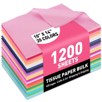 1200 Sheets Tissue Paper, 20 Colors 10" X 14" Tissue Papers for Gift Bags Birthday Party Flower Decoration, Colored Tissue Paper Bulk for Packaging