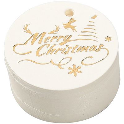 Zonfer Merry Christmas Tags 100pcs Bronzing Gift Labels Round Paper Tags Gift Packaging Supplies for Christmas Tree Decoration