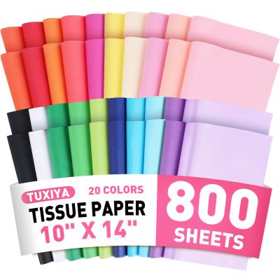 800 Sheets Tissue Paper, 20 Colors 10" X 14" Tissue Papers for Gift Bags Birthday Party Flower Decoration, Colored Tissue Paper Bulk for Packaging