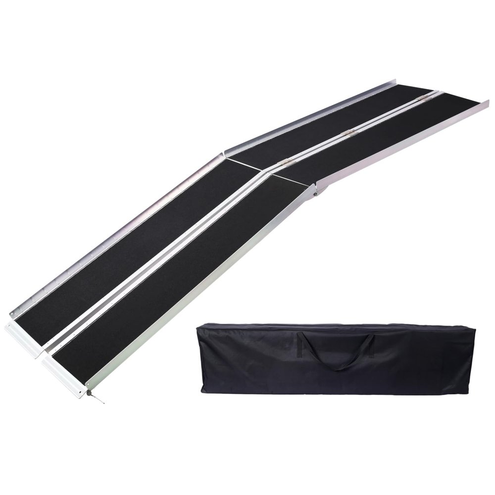 10ft Aluminum Wheelchair Ramp - Foldable, 600lb Capacity, Non-Skid, 2-Piece for Home, Steps, Stairs, Doorways