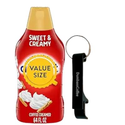 Dumbass Coffee International-Delight Liquid Coffee Creamer, 64 fl oz Bottle of Creamy Smooth Delightful Coffee Creamer and Bottle Opener Keychain (Sweet & Creamy) Keychain