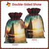 BWLHJKE Boat on The Ocean Christmas Gift Bag Burlap Xmas Drawstring Gift Sack with Tag & Tie, Buffalo Plaid Christmas Bags for Gifts, Reusable Gift Wrapping Bag Holiday Party Favors view 2