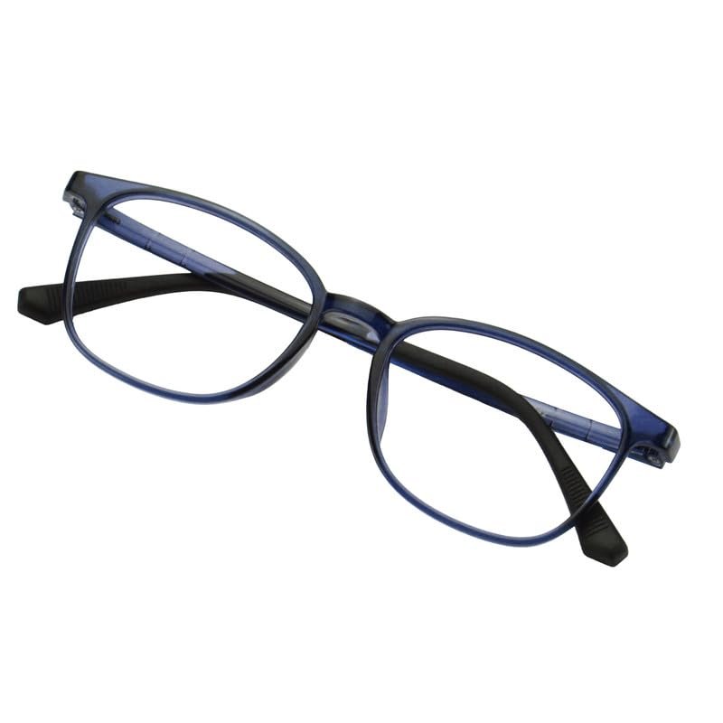 VisionGlobal Blue Light Blocking Glasses, Computer Reading, TV Glasses, Stylish Square Frame (Blue,+3.25 Magnification)