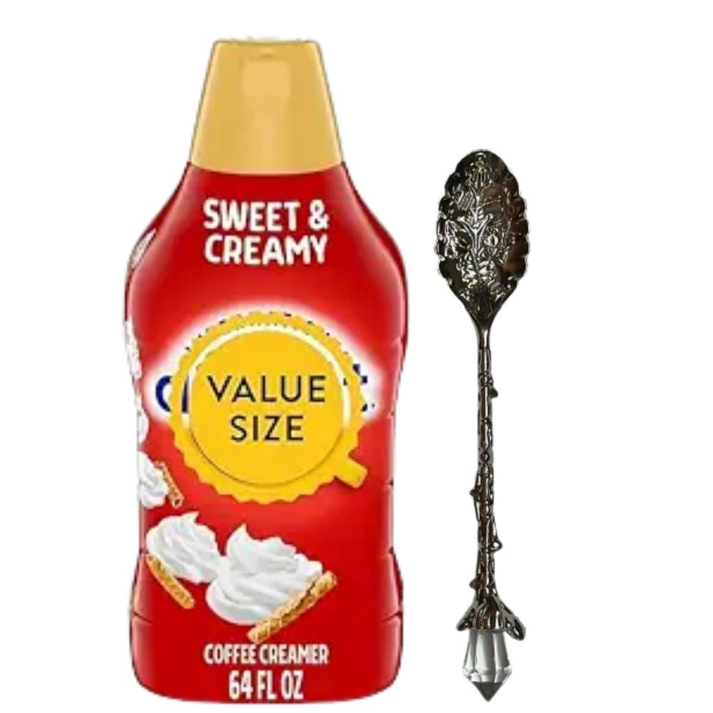 Dumbass Coffee International-Delight Liquid Coffee Creamer, 64 fl oz Bottle of Creamy Smooth Delightful Coffee Creamer and Gem Spoon (Sweet & Creamy) Gem Spoon