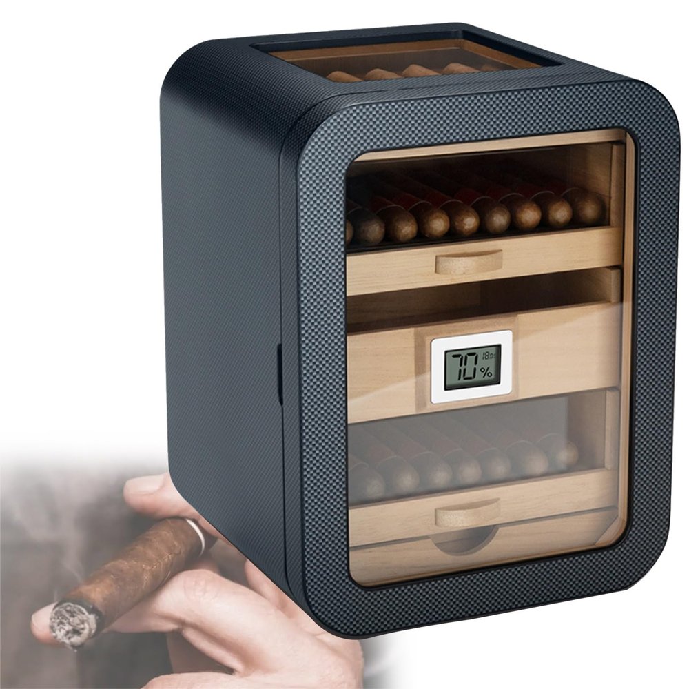 New Electric Cigar Humidor Cabinet, with Accessory Drawer, Spanish Cedar Drawers & Dividers, Digital Hygrometer & Humidifiers, Holds 110 Cigars, Cigar Gift for Men(Gray,WithSunroof)