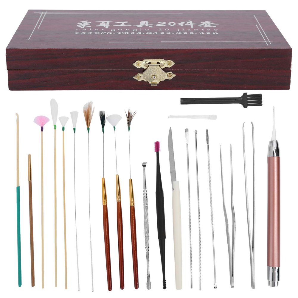 20PCS Ear Wax Removal Kit, Stainless Steel Ear Wax Removal Spoon Curette Tweezers Cleaning Tool with Storage Box for Adult