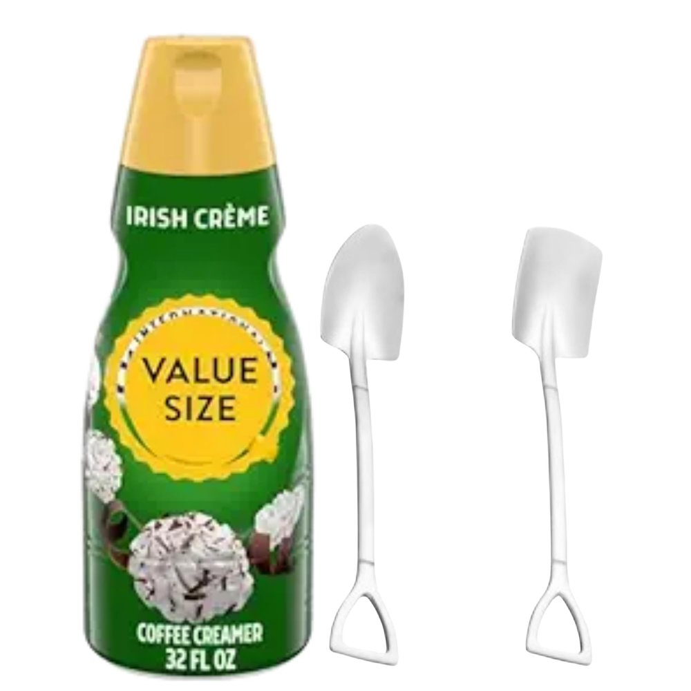Dumbass Coffee International-Delight Liquid Coffee Creamer, 32 fl oz Bottle of Creamy Smooth Delightful Coffee Creamer and Mini Metal Shovel Spoons (Irish Creme) Shovel Spoons
