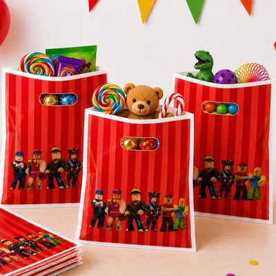 IndoTribe 30 Pcs Game Theme Gift Bags with Handles Goodie Bags Party Favor Bags Plastic Bags for Treats, Gifts and Return Gift Pixel Birthday Party Favors Video Game Party Supplies