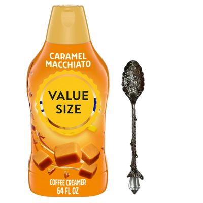 Dumbass Coffee International-Delight Liquid Coffee Creamer, 64 fl oz Bottle of Creamy Smooth Delightful Coffee Creamer and Gem Spoon (Caramel Macchiato) Gem Spoon