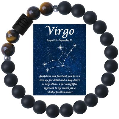 ZaisuiFun Zodiac Bracelets for Women Men 12 Constellations Healing Crystal Stone Beads Bracelet Birthday Zodiac Gifts Horoscope Spiritual Bracelet Gift,Virgo,S
