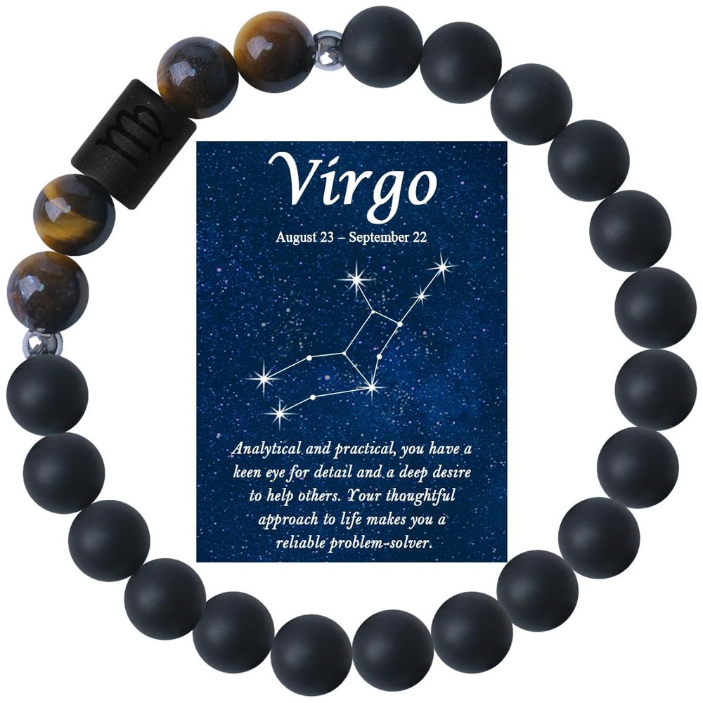 ZaisuiFun Zodiac Bracelets for Women Men 12 Constellations Healing Crystal Stone Beads Bracelet Birthday Zodiac Gifts Horoscope Spiritual Bracelet Gift,Virgo,S