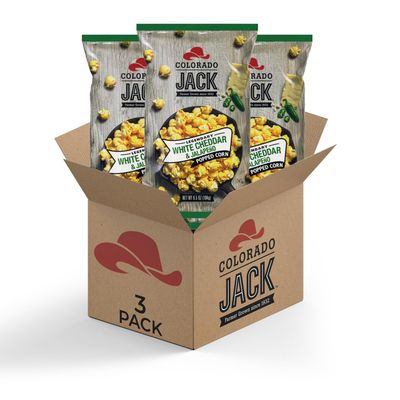 Colorado Jack Popcorn White Cheddar & Jalapeno, Shareable Bags, Gluten Free, Whole Grain, No Corn Syrup - 6.5 oz (3 Pack)