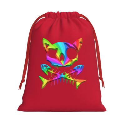 AMZJHGWEU Pirate Cat Skull and Crossbone Christmas Gift Bags, Santa Wrapping Bags, Xmas Presents Bag With Drawstring, Holiday Party Favors Birthday & Christmas Gift (Large Medium Small)
